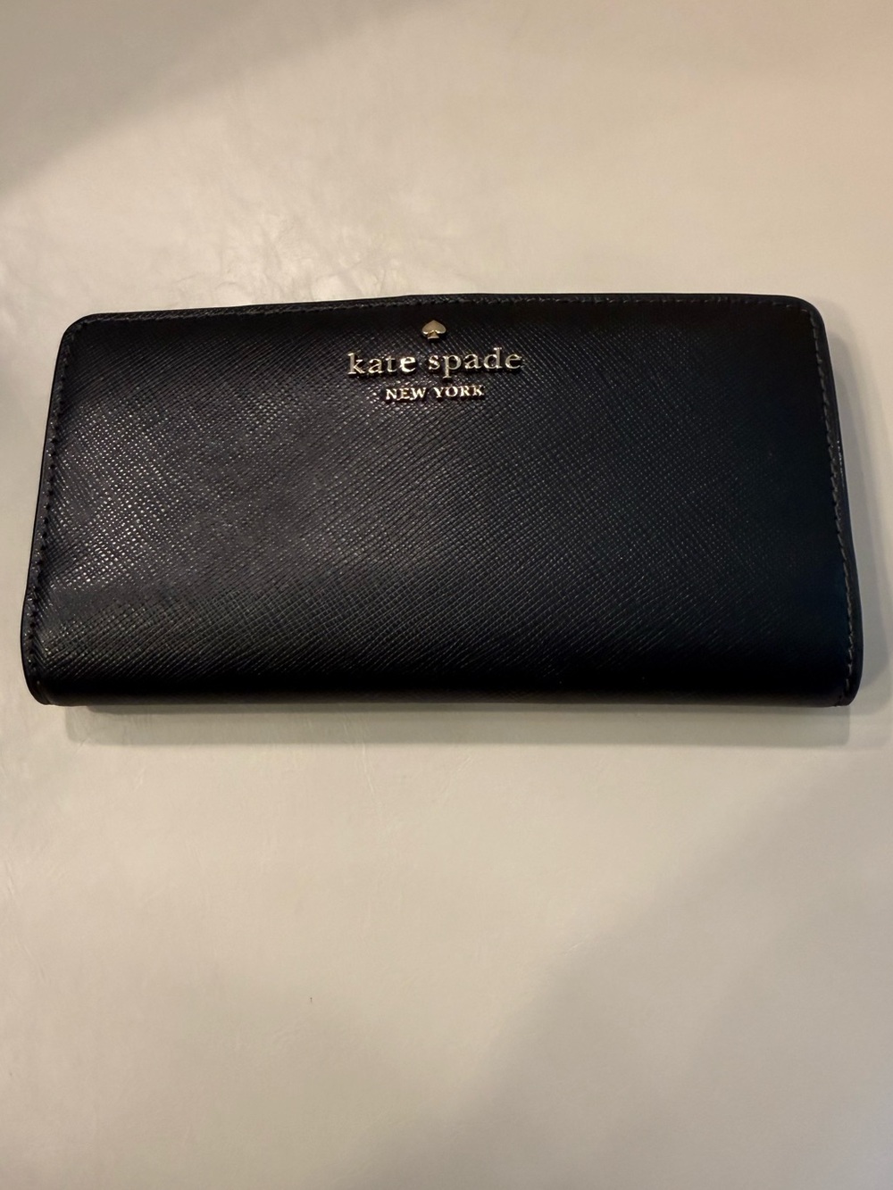 kate spade black wallet with gold hardware